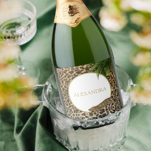 Leopard Animal Pattern Elegant Palm Party Sparkling Wine Label