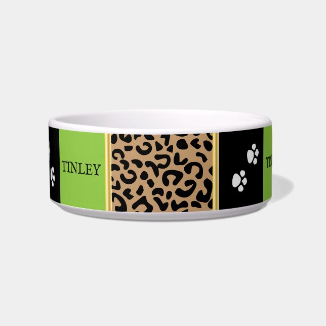 Leopard Animal Pattern with Black and Lime Green Bowl (Front)