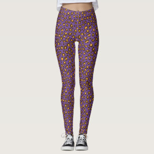 Leopard animal pattern yellow brown purple leggings