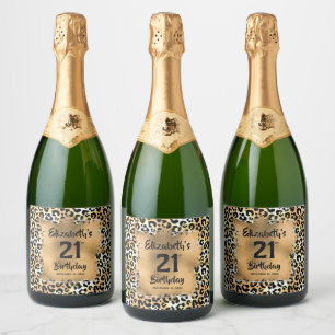 Leopard Animal Print 21st Birthday Personalized Sparkling Wine Label