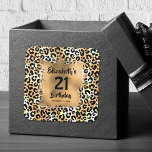 Leopard Animal Print 21st Birthday Personalized Square Sticker<br><div class="desc">Stickers featuring a gold faux foil square over a stylish leopard print pattern are great to make your own personalized labels for party favours,  envelopes and more. All text and fonts can be changed to any event. LOTS OF STYLES to choose from in our store.</div>