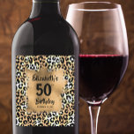 Leopard Animal Print 50th Birthday Personalized Wine Label<br><div class="desc">Make your own personalized wine bottle labels featuring your text on a gold faux foil square over a stylish leopard print pattern. All text and fonts can be changed to any event. LOTS OF STYLES to choose from in our store.</div>