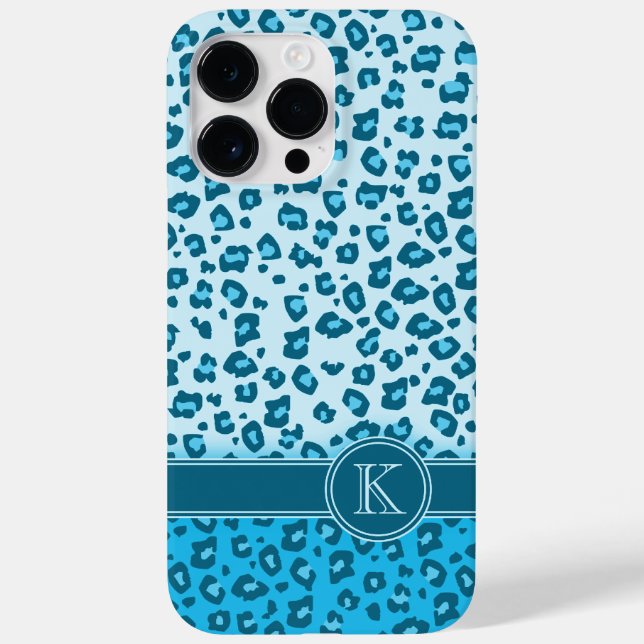 Leopard animal print aqua blue monogram Case-Mate iPhone case (Back)