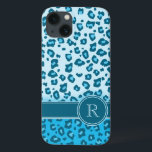 Leopard animal print aqua monogram ipad case<br><div class="desc">A unique leopard print style monogram case in aqua blue hues. Personalise this item with your initial. This example reads: R. This original unique pattern is designed by Sarah Trett.</div>