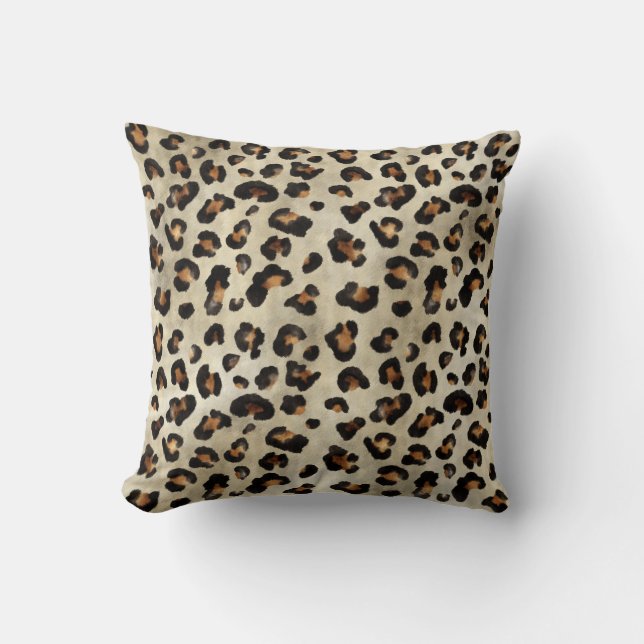 Leopard Animal Print Artistic Wild Cat Fur Texture Throw Pillow (Front)