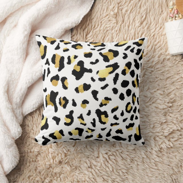 Leopard Animal Print Black And Gold Throw Pillow.  Throw Pillow (Blanket)