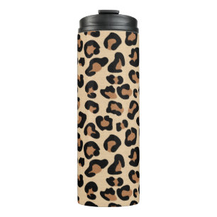 Leopard Animal Print, Black, Brown and Tan Thermal Tumbler