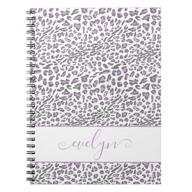Leopard Animal Print Cream Lilac Grey Personalized Notebook (Front)