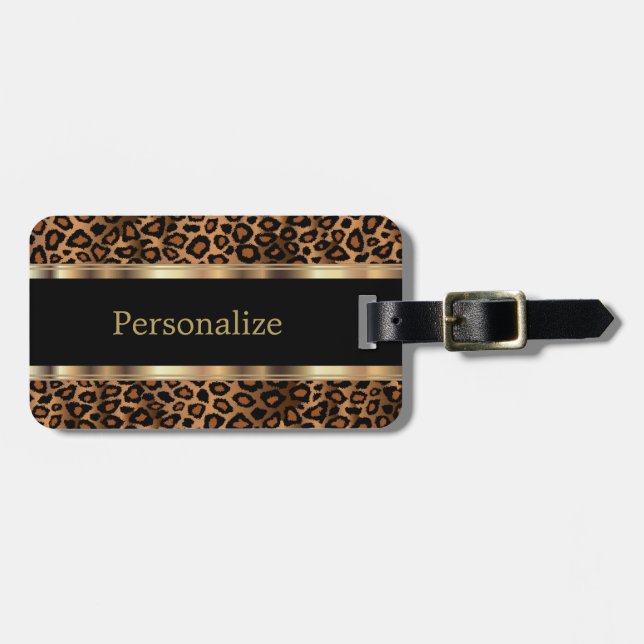 Leopard Animal Print | DIY Text Luggage Tag (Front Horizontal)