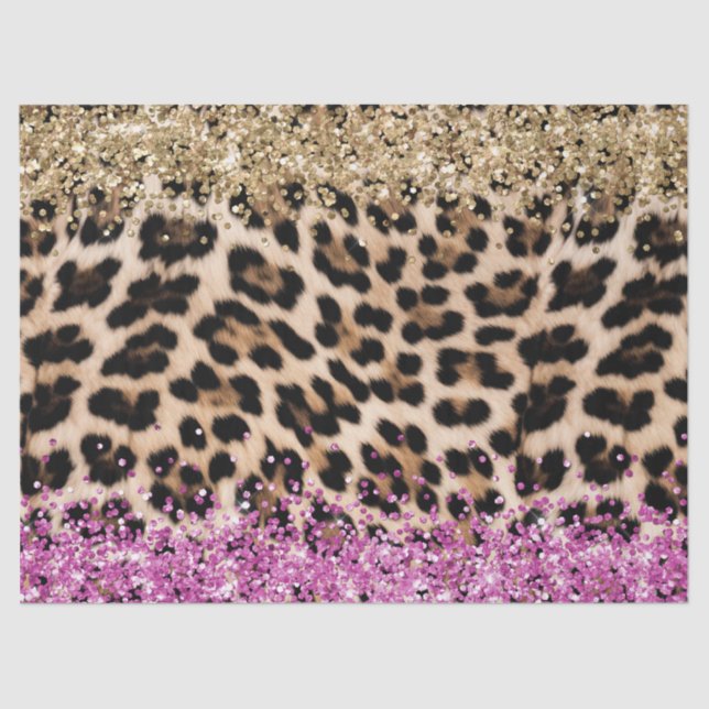 Leopard Animal Print Gold Pink Glitzy Glitter  Tissue Paper (Front)