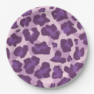 Leopard animal print in purple tones paper plate