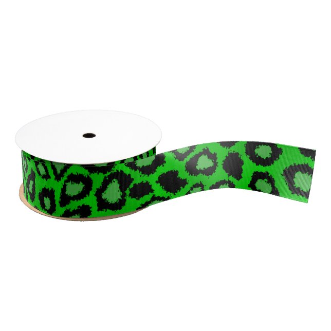 Leopard Animal Print | Lime Green Grosgrain Ribbon (Spool)