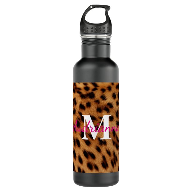 Leopard Animal Print Monogram 710 Ml Water Bottle (Front)