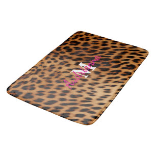 Leopard Animal Print Monogram Bath Mat
