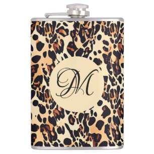 Leopard Animal Print Monogram Flask