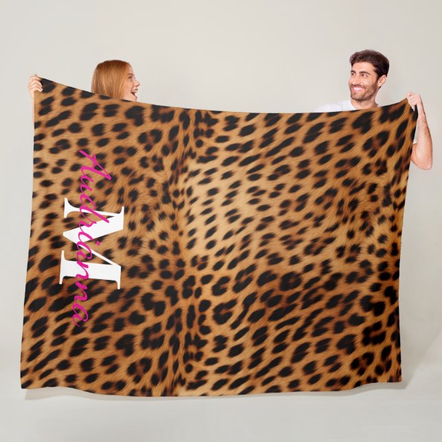 Leopard Animal Print Monogram Fleece Blanket (In Situ)