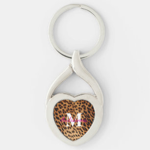Leopard Animal Print Monogram Keychain