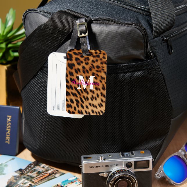 Leopard Animal Print Monogram Luggage Tag (Front & Back)