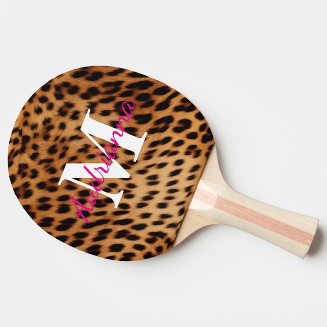 Leopard Animal Print Monogram Ping Pong Paddle (Side)