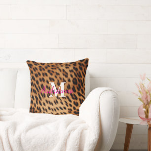 Leopard Animal Print Monogram Throw Pillow