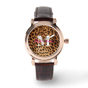Leopard Animal Print Monogram Watch