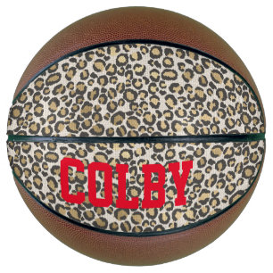 Leopard Animal Print Neutrals Red Custom Name Bask Basketball