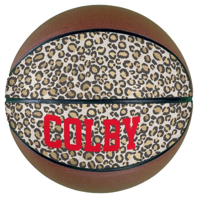 Leopard Animal Print Neutrals Red Custom Name Bask Basketball (Front)