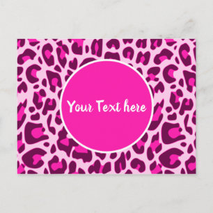 Leopard Animal Print Pattern Circle Bright Pink Postcard