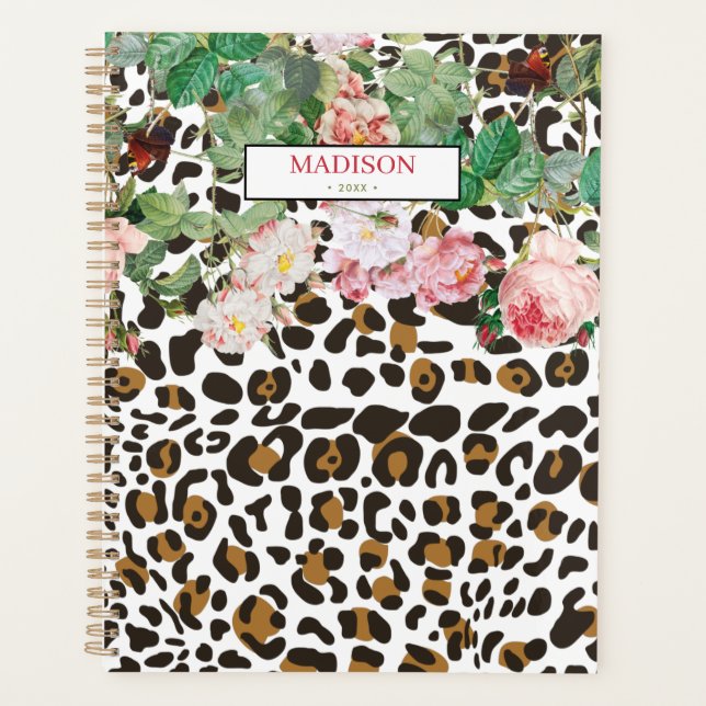Leopard Animal Print Pattern Vintage Diary Planner (Front)
