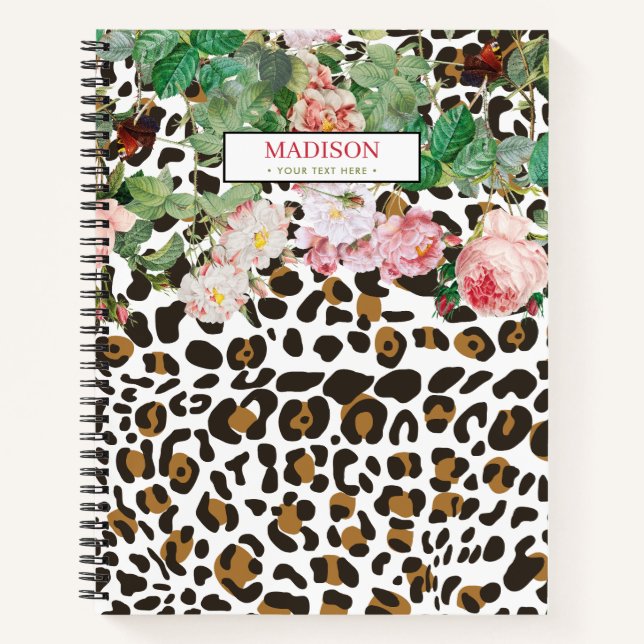 Leopard Animal Print Pattern Vintage Floral   Notebook (Front)