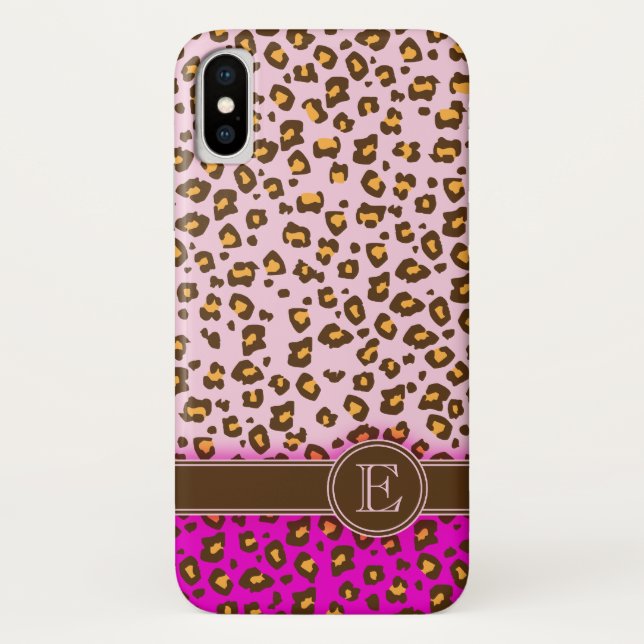 Leopard animal print pink monogram iphone case (Back)
