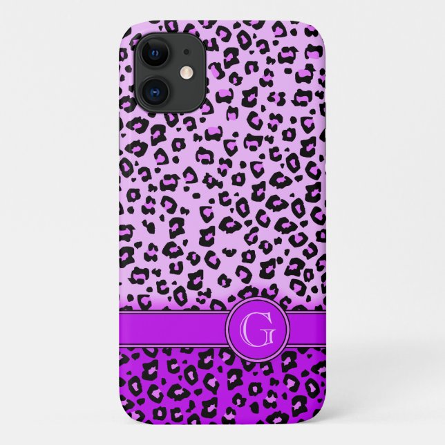 Leopard animal print purple monogram Case-Mate iPhone case (Back)