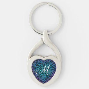 Leopard Animal Print Purple Ombre Monogram Keychain