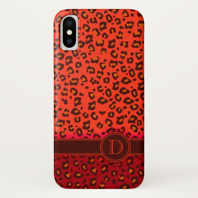 Leopard animal print reds monogram iphone case (Back)