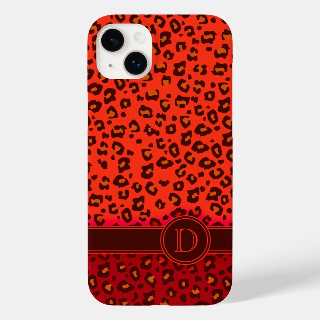 Leopard animal print reds monogram iphone case (Back)