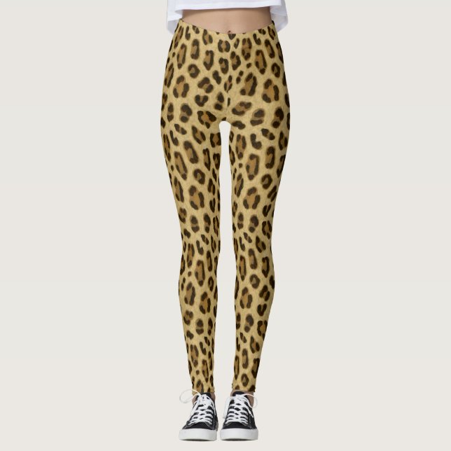 Leopard Animal Print Skin Pattern Leggings (Front)