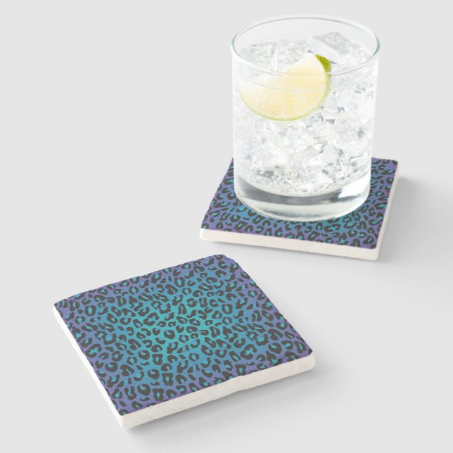 Leopard Animal Print Stylish Purple Ombre Stone Coaster (Side)