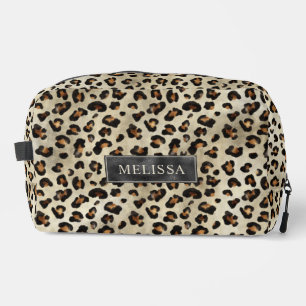 Leopard Animal Print With Black Faux Foil And Name Dopp Kit