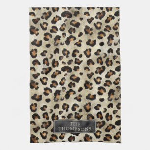 Leopard Animal Print With Black Faux Foil And Name Kitchen Towel