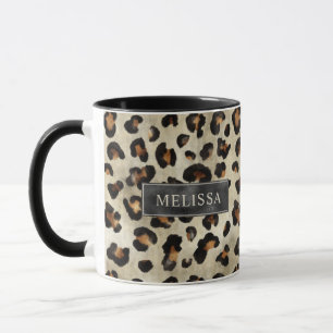 Leopard Animal Print With Black Faux Foil And Name Mug