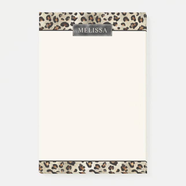 Leopard Animal Print With Black Faux Foil And Name Post-it Notes (Front)