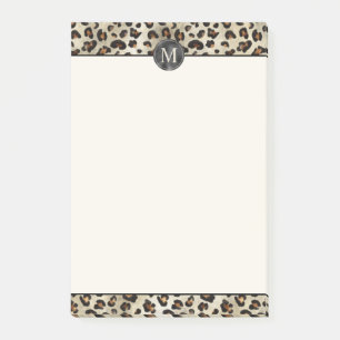 Leopard Animal Print With Black Faux Foil Monogram Post-it Notes