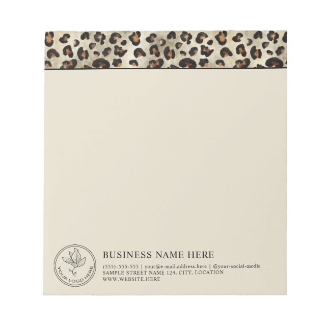 Leopard Animal Print With Company Logo And Info Notepad (Front)