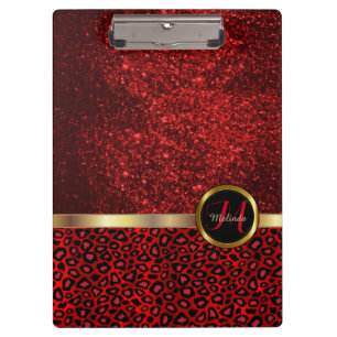 Leopard Animal Print with Red Glitter Clipboard