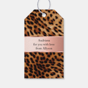 Leopard Animal Rose Pink Ribbon Name Gift Tags