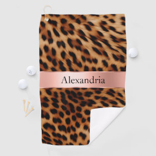 Leopard Animal Rose Pink Ribbon Name Golf Towel