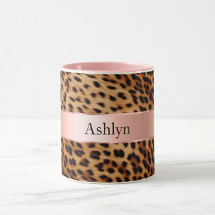 Leopard Animal Rose Pink Ribbon Name Mug