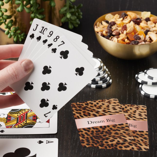 Leopard Animal Rose Pink Ribbon Name Playing Cards (In Situ)
