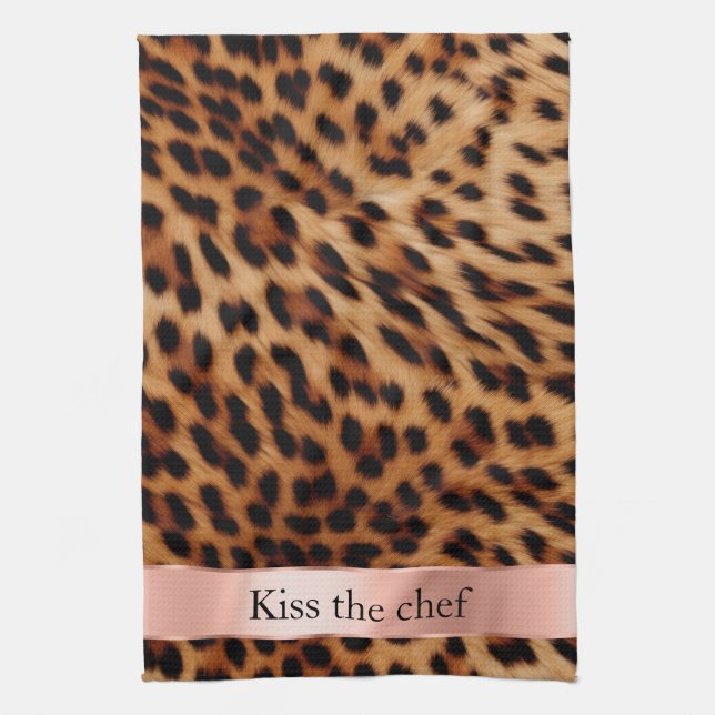 Leopard Animal Rose Pink Ribbon Quote Kitchen Towel (Vertical)