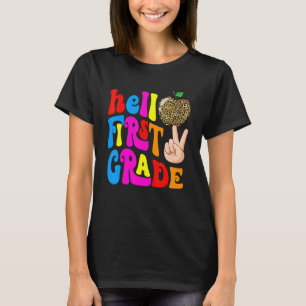 Leopard Apple Hello 1st Grade Teacher Kids Back To T-Shirt